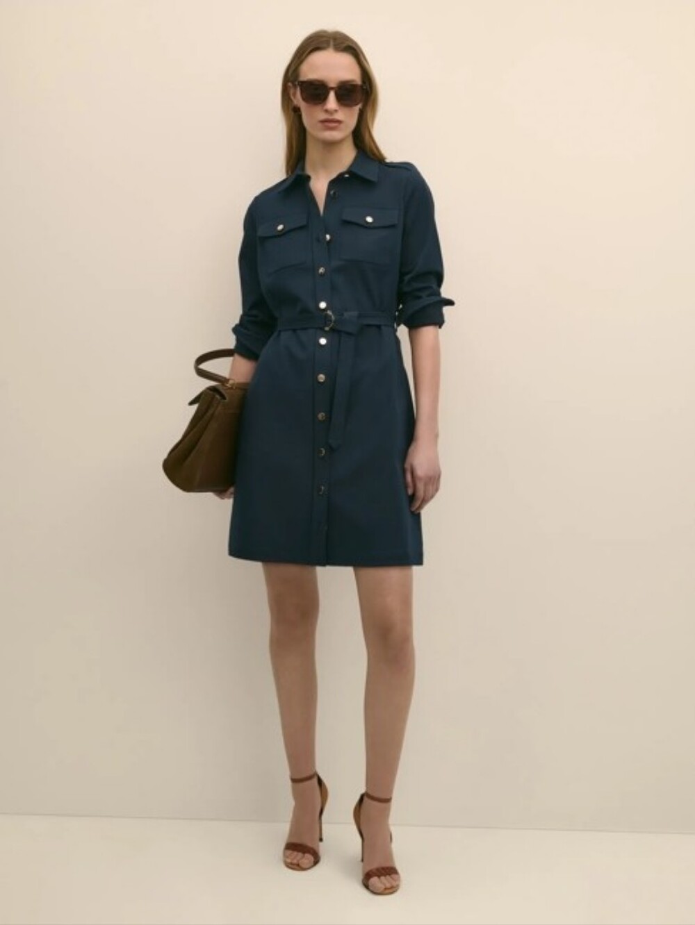 Brooks Brothers Navy Shirt Mini Dress with Belt